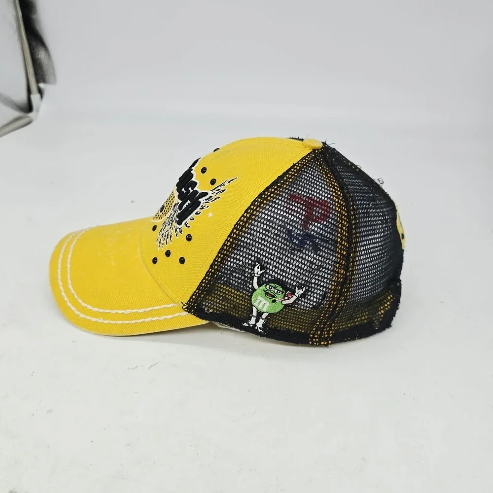 Kyle Busch Trucker Hat Nascar M&M's Racing‎ Mesh Back Yellow Wings Y2K Studded